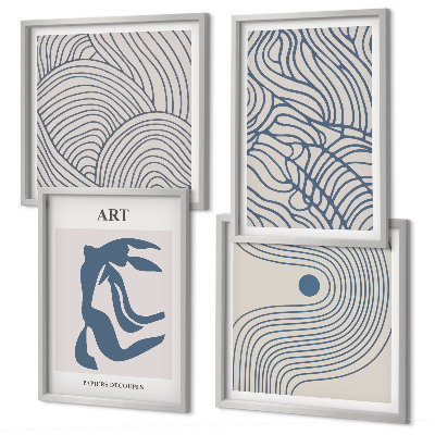 Set de cuadros modernos para salón Líneas azules abstractas