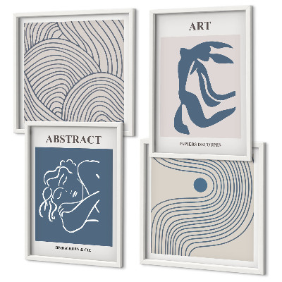 Set de 4 cuadros para salón Póster con líneas abstractas y ondas