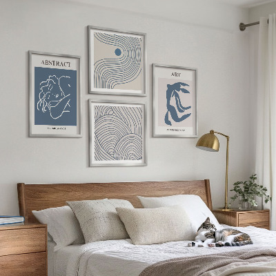 Set de 4 cuadros para salón Póster con líneas abstractas y ondas