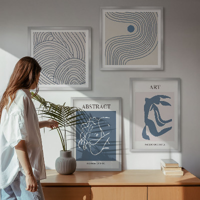 Set de 4 cuadros para salón Póster con líneas abstractas y ondas