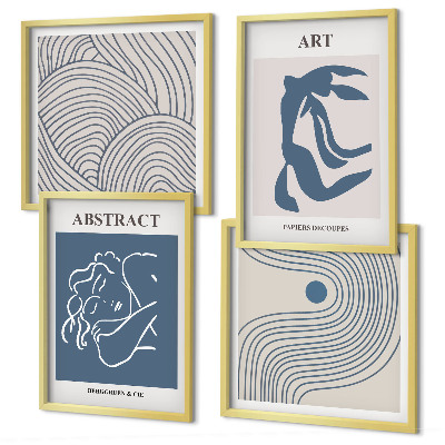 Set de 4 cuadros para salón Póster con líneas abstractas y ondas