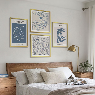 Set de 4 cuadros para salón Póster con líneas abstractas y ondas