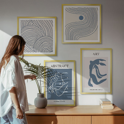 Set de 4 cuadros para salón Póster con líneas abstractas y ondas