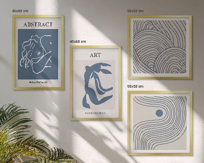 Set de 4 cuadros para salón Póster con líneas abstractas y ondas