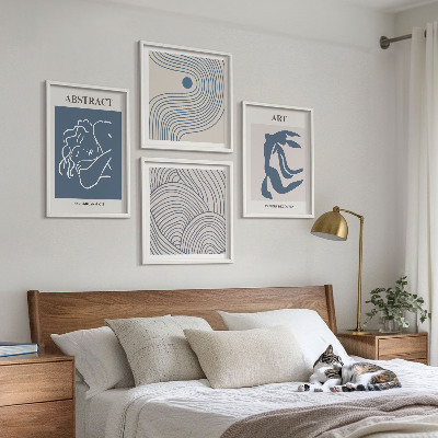 Set de 4 cuadros para salón Póster con líneas abstractas y ondas
