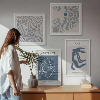 Set de 4 cuadros para salón Póster con líneas abstractas y ondas
