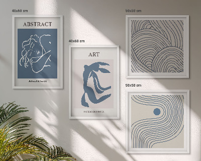 Set de 4 cuadros para salón Póster con líneas abstractas y ondas