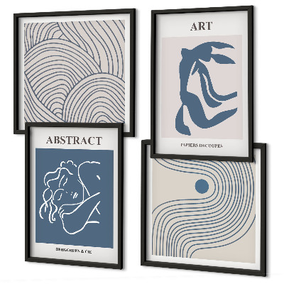 Set de 4 cuadros para salón Póster con líneas abstractas y ondas