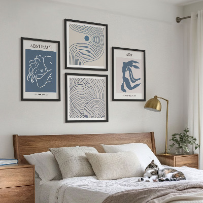 Set de 4 cuadros para salón Póster con líneas abstractas y ondas
