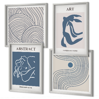 Set de 4 cuadros para salón Póster con líneas abstractas y ondas