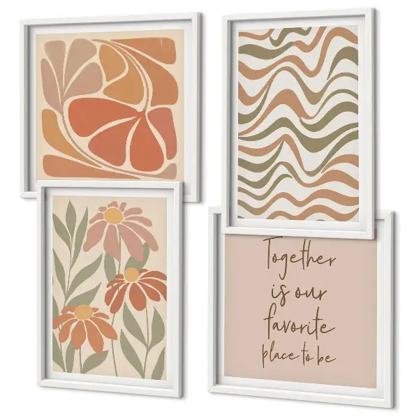Set de 4 cuadros para salón con diseño de flores abstractas en tonos pastel