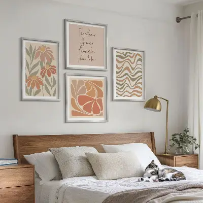 Set de 4 cuadros para salón con diseño de flores abstractas en tonos pastel