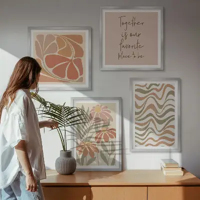 Set de 4 cuadros para salón con diseño de flores abstractas en tonos pastel