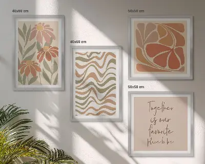 Set de 4 cuadros para salón con diseño de flores abstractas en tonos pastel