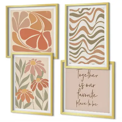 Set de 4 cuadros para salón con diseño de flores abstractas en tonos pastel