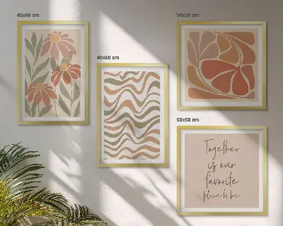 Set de 4 cuadros para salón con diseño de flores abstractas en tonos pastel