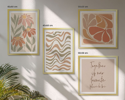 Set de 4 cuadros para salón flores abstractas en tonos pastel