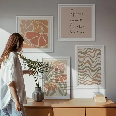 Set de 4 cuadros para salón con diseño de flores abstractas en tonos pastel