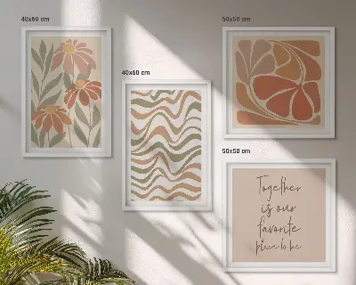 Set de 4 cuadros para salón con diseño de flores abstractas en tonos pastel