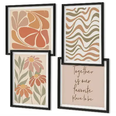 Set de 4 cuadros para salón con diseño de flores abstractas en tonos pastel