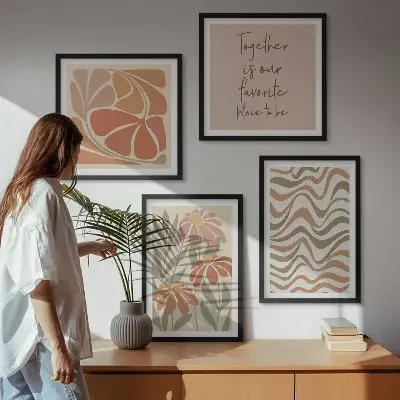 Set de 4 cuadros para salón con diseño de flores abstractas en tonos pastel