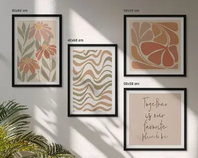 Set de 4 cuadros para salón con diseño de flores abstractas en tonos pastel