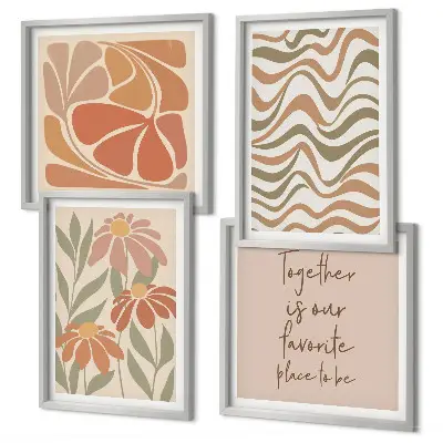 Set de 4 cuadros para salón con diseño de flores abstractas en tonos pastel