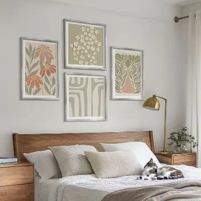Set de cuadros modernos para salón con diseño floral de estilo boho minimalista