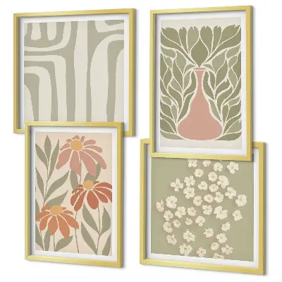 Set de cuadros modernos para salón con diseño floral de estilo boho minimalista