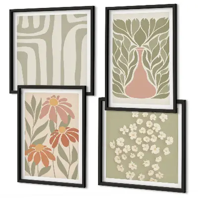 Set de cuadros modernos para salón con diseño floral de estilo boho minimalista