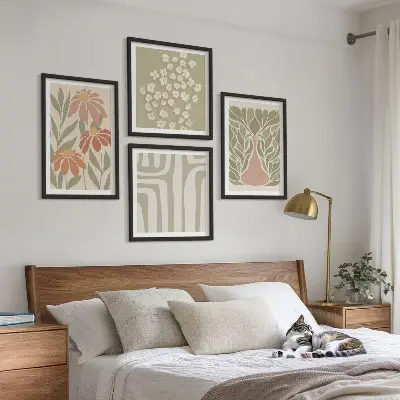 Set de cuadros modernos para salón con diseño floral de estilo boho minimalista