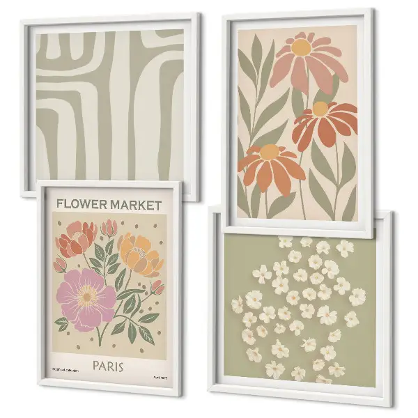 Galería de pared motivos botánicos con estilo minimalista parisino