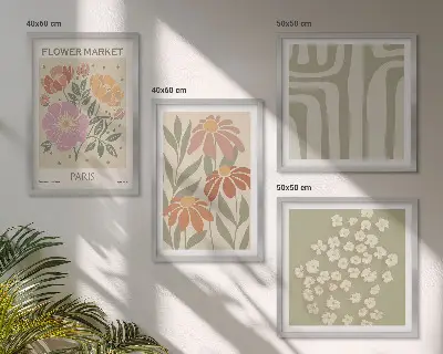 Galería de pared motivos botánicos con estilo minimalista parisino