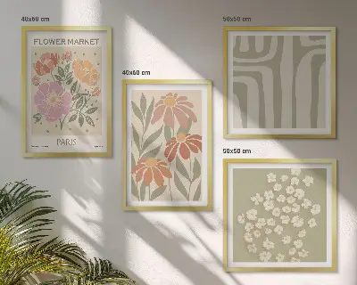Galería de pared motivos botánicos con estilo minimalista parisino