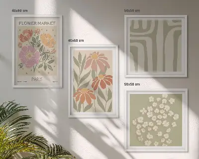 Galería de pared motivos botánicos con estilo minimalista parisino