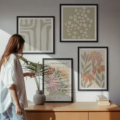 Galería de pared motivos botánicos con estilo minimalista parisino
