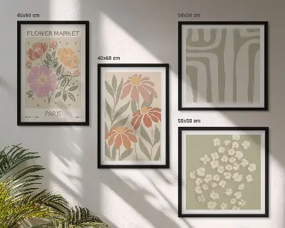 Galería de pared motivos botánicos con estilo minimalista parisino