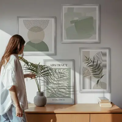 Set de cuadros modernos para salón con diseño de abstracciones botánicas bohemias