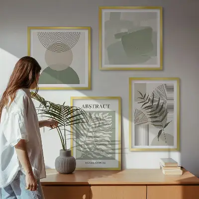 Set de cuadros modernos para salón con diseño de abstracciones botánicas bohemias