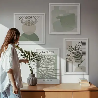 Set de cuadros modernos para salón con diseño de abstracciones botánicas bohemias