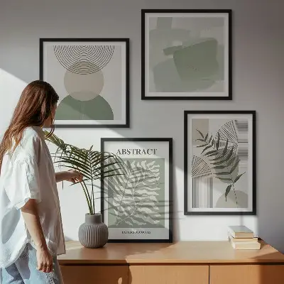 Set de cuadros modernos para salón con diseño de abstracciones botánicas bohemias