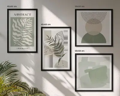 Set de cuadros modernos para salón con diseño de abstracciones botánicas bohemias