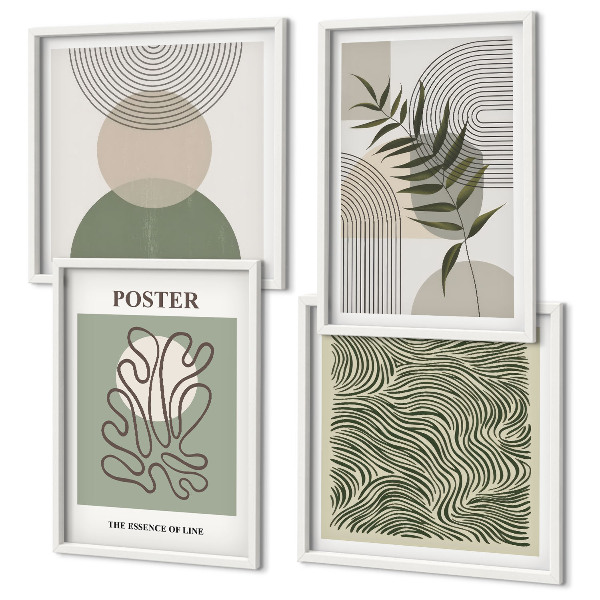 Set de 4 cuadros para salón patrones botánicos geométricos
