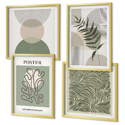 Set de 4 cuadros para salón patrones botánicos geométricos