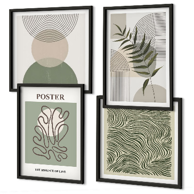 Set de 4 cuadros para salón patrones botánicos geométricos