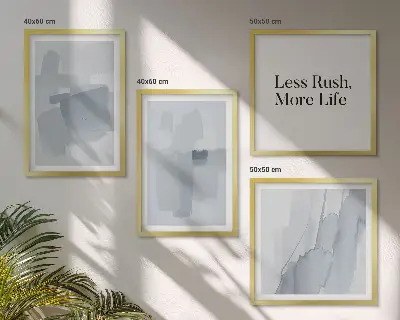 Set de cuadros modernos para salón con composiciones abstractas en acuarela