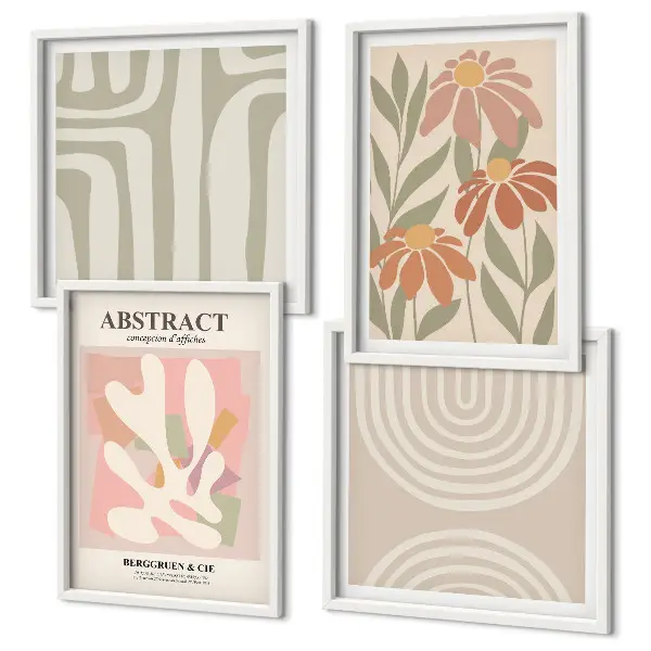Set de cuadros modernos para salón con diseño de formas abstractas de plantas