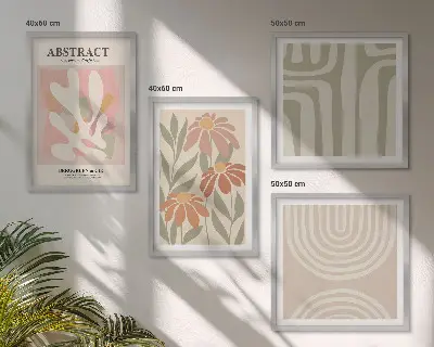Set de cuadros modernos para salón con diseño de formas abstractas de plantas