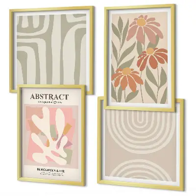 Set de cuadros modernos para salón con diseño de formas abstractas de plantas