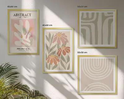 Set de cuadros modernos para salón con diseño de formas abstractas de plantas